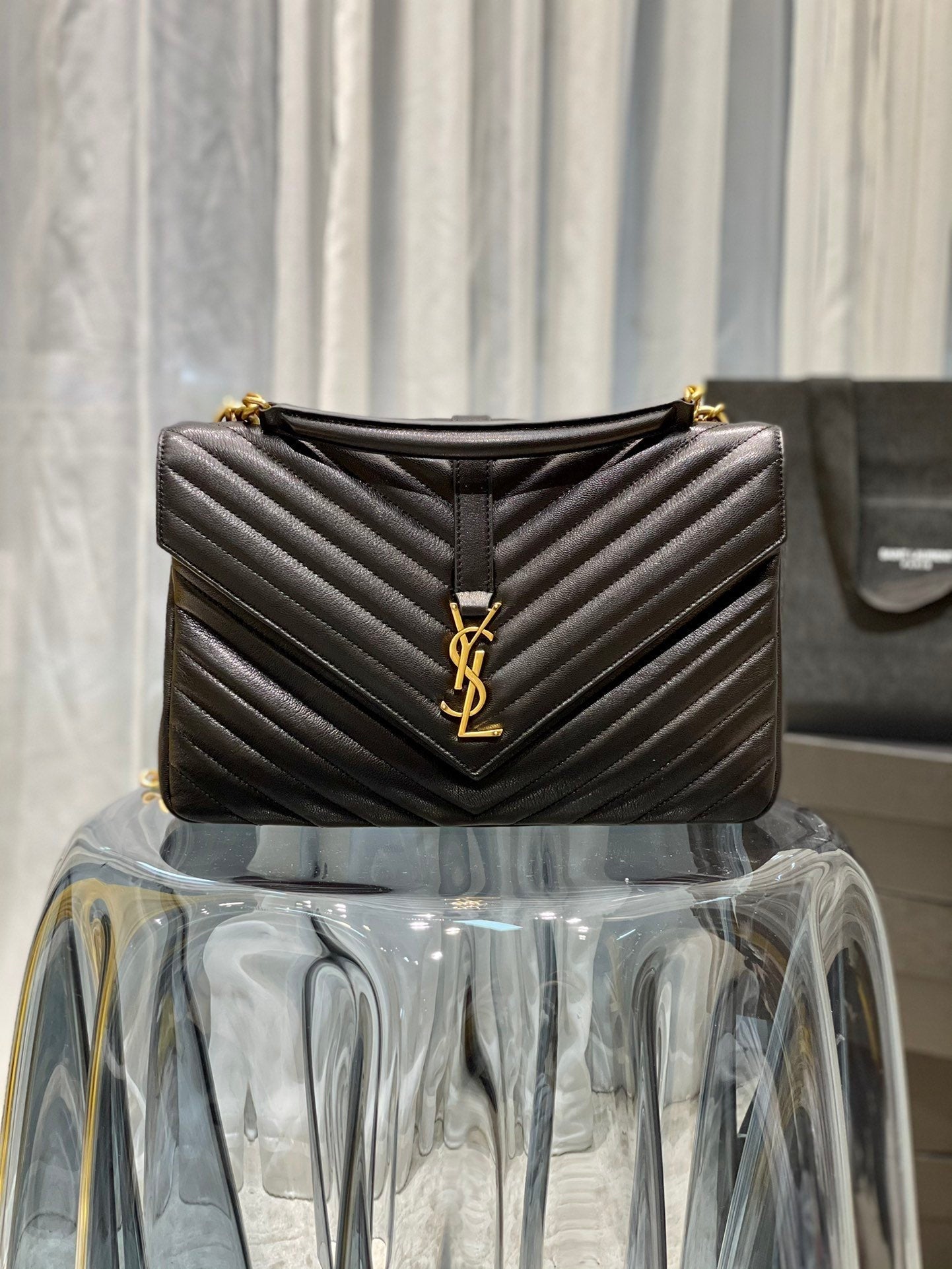 Y College Large Chain Bag Black With Gold Hardware