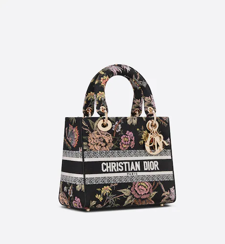 MEDIUM LADY D-LITE BAG Black Multicolor D Jardin Botanique Embroidery