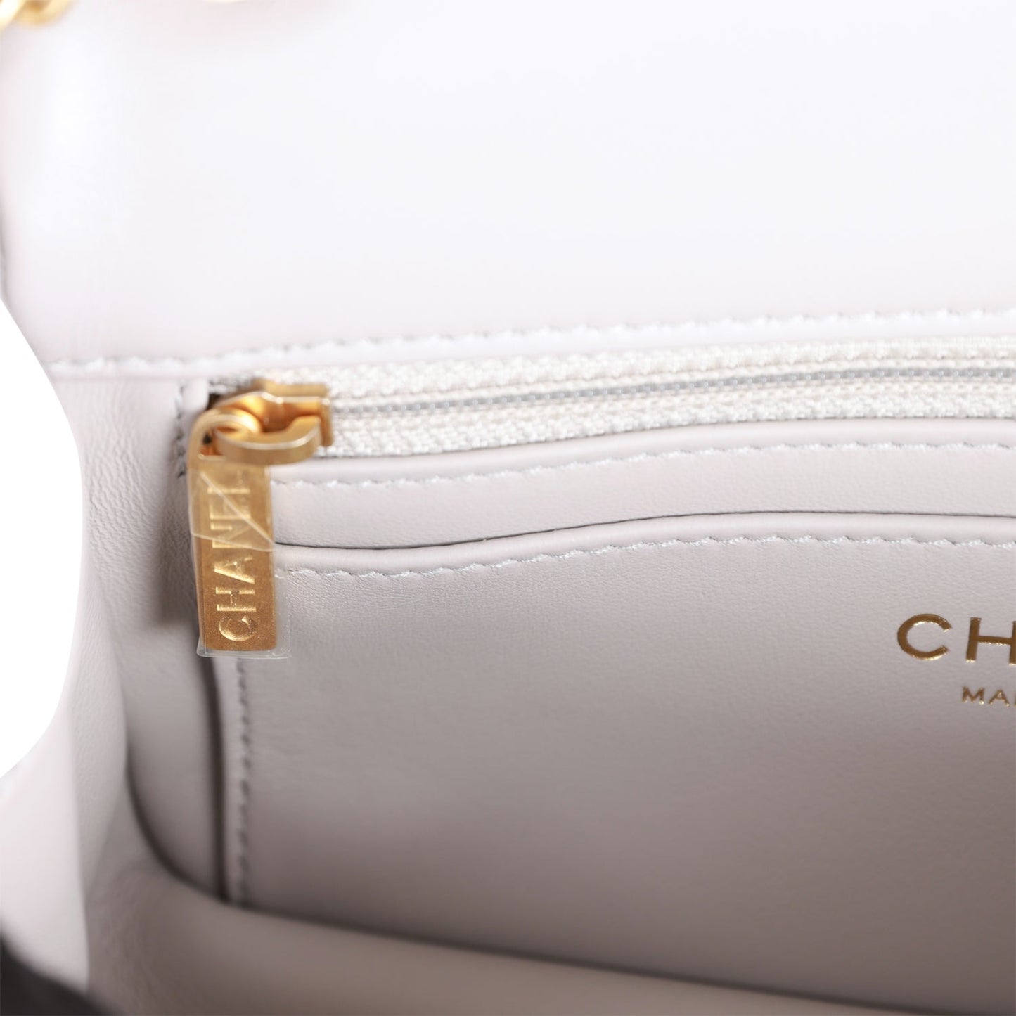 CC Pearl Crush Mini Rectangular Flap Bag Light Grey Lambskin Antique Gold Hardware
