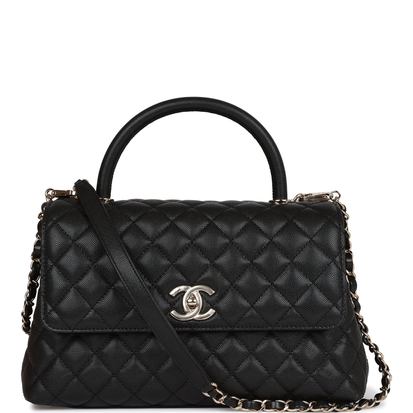 CC Small Coco Handle Flap Bag Black Caviar Light Gold Hardware