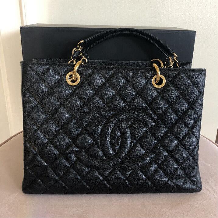 CC BlackGold Caviar Quilted Grand Shopping Tote