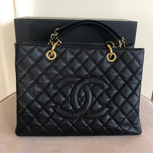 CC BlackGold Caviar Quilted Grand Shopping Tote