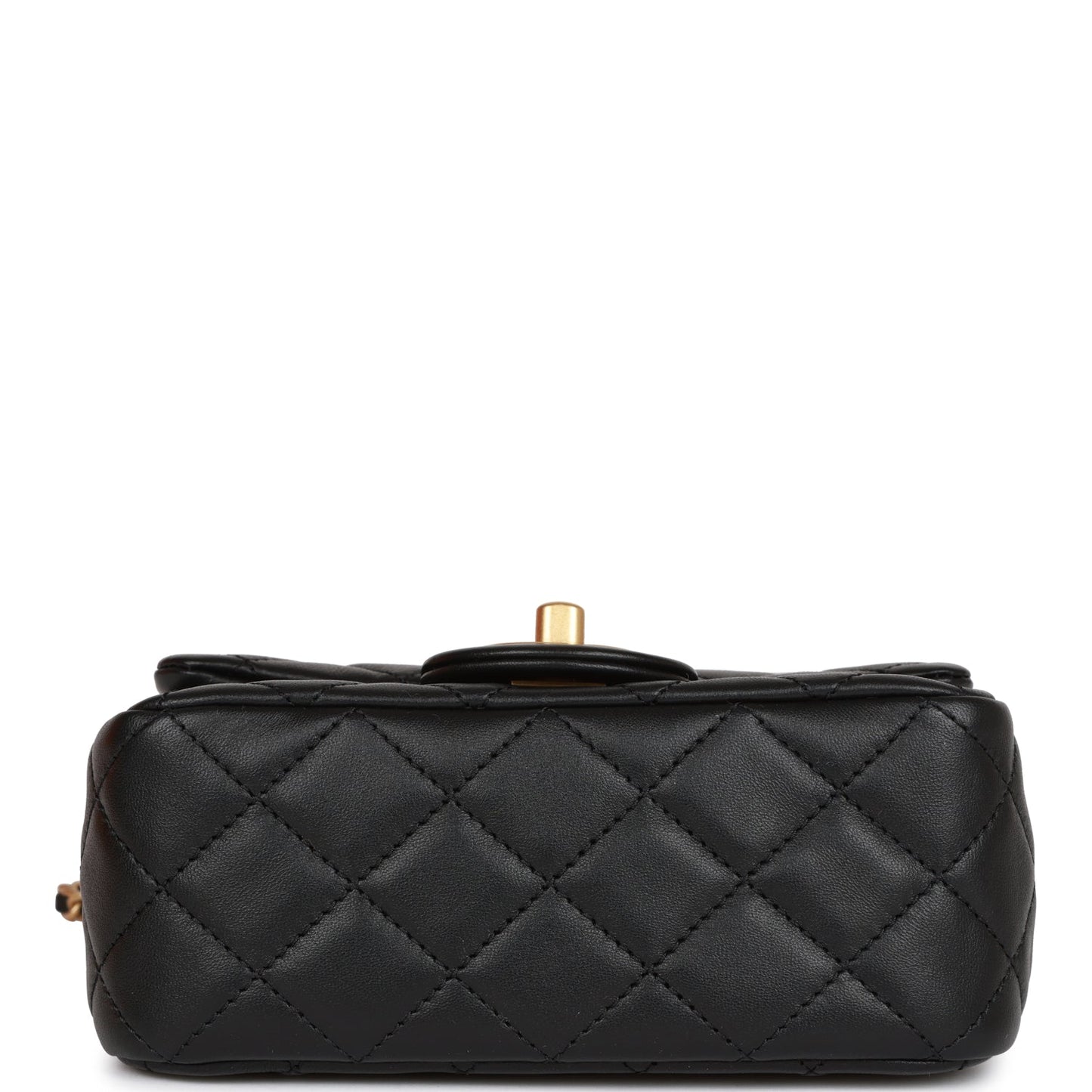 CC Pearl Crush Mini Square Flap Bag Black Lambskin Antique Gold Hardware