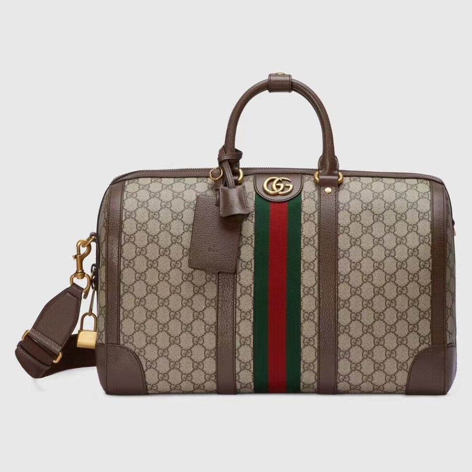 GG Savoy Small Duffle Bag Beige and Ebony GG Supreme Canvas 724262