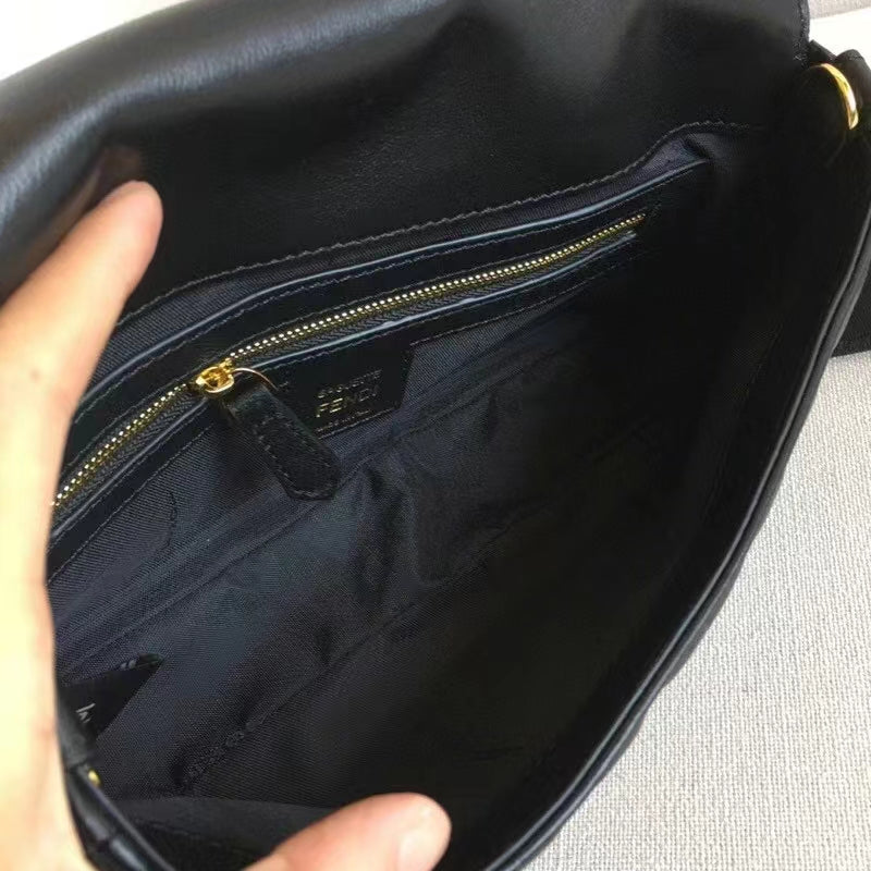 Fd Women Baguette Chain Midi Black Nappa Leather Bag