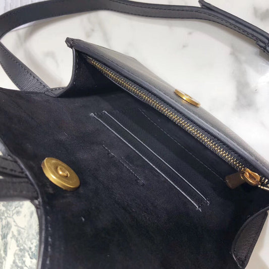 D Black Calfskin Saddle Belt Bag