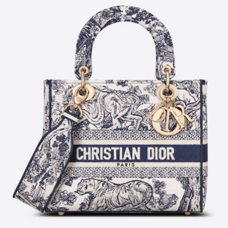 CD Women CD Medium Lady D-Lite Bag Blue Toile De Jouy Embroidery