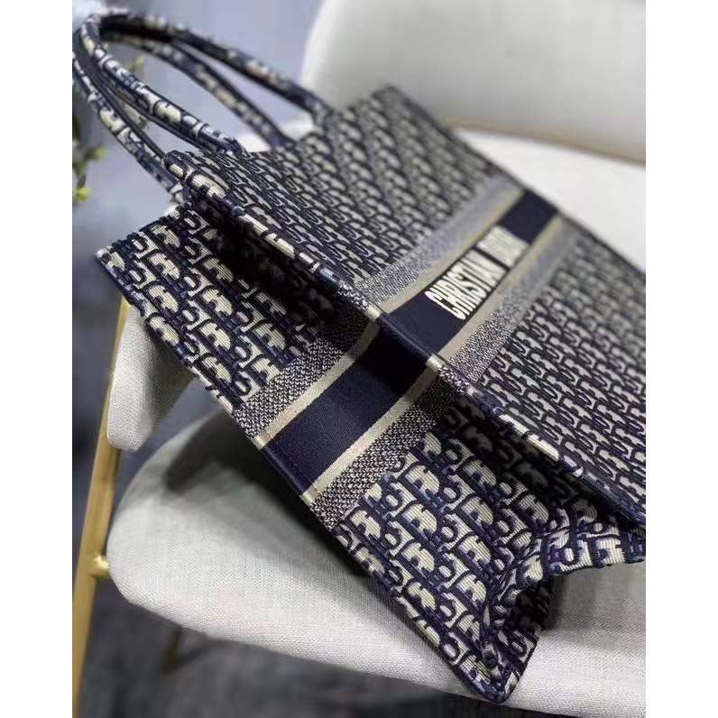 CD Unisex CD Large Book Tote Navy Blue CD Oblique Embroidery