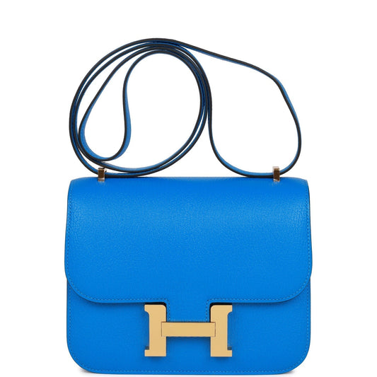 H Constance 18 Bleu Hydra Chevre Gold Hardware