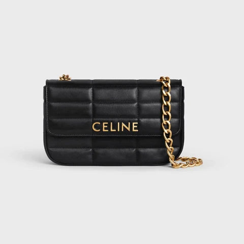 CHAIN SHOULDER BAG MATELASSE MONOCHROME CE IN QUILTED GOATSKIN BLACK