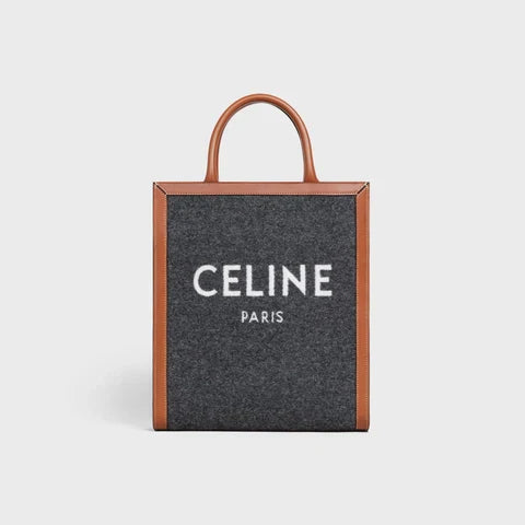 SMALL VERTICAL CABAS CE IN TEXTILE WITH CE & CALFSKIN GREY / BEIGE