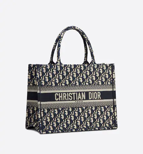 MEDIUM D BOOK TOTE Blue D Oblique Embroidery (36 x 27.5 x 16.5 cm)