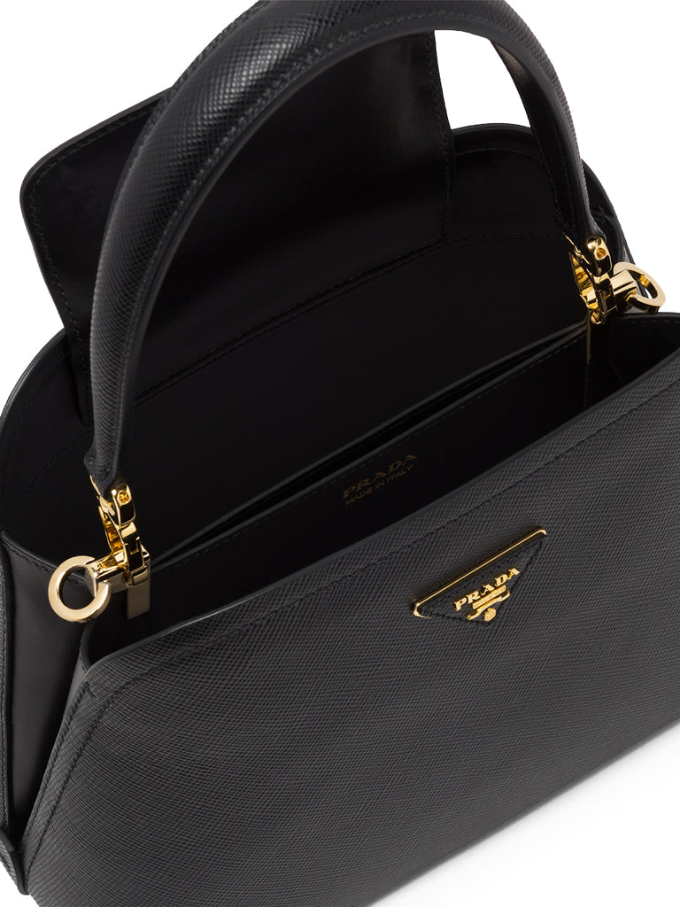 PP Medium Saffiano Leather PP Matin��e Bag in Black