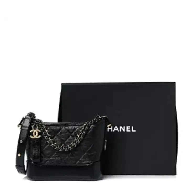 CC Aged Calfskin Quilted Small Gabrielle Hobo Black