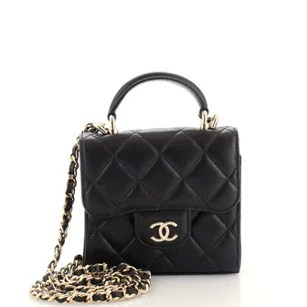 CC Square Classic Flap Top Handle Clutch with Chain Quilted Lambskin