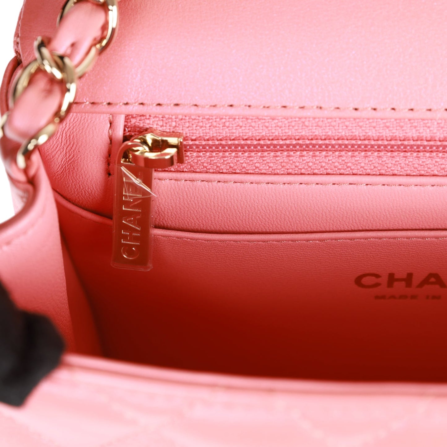 CC Mini Square Flap Bag Pink Lambskin Light Gold Hardware