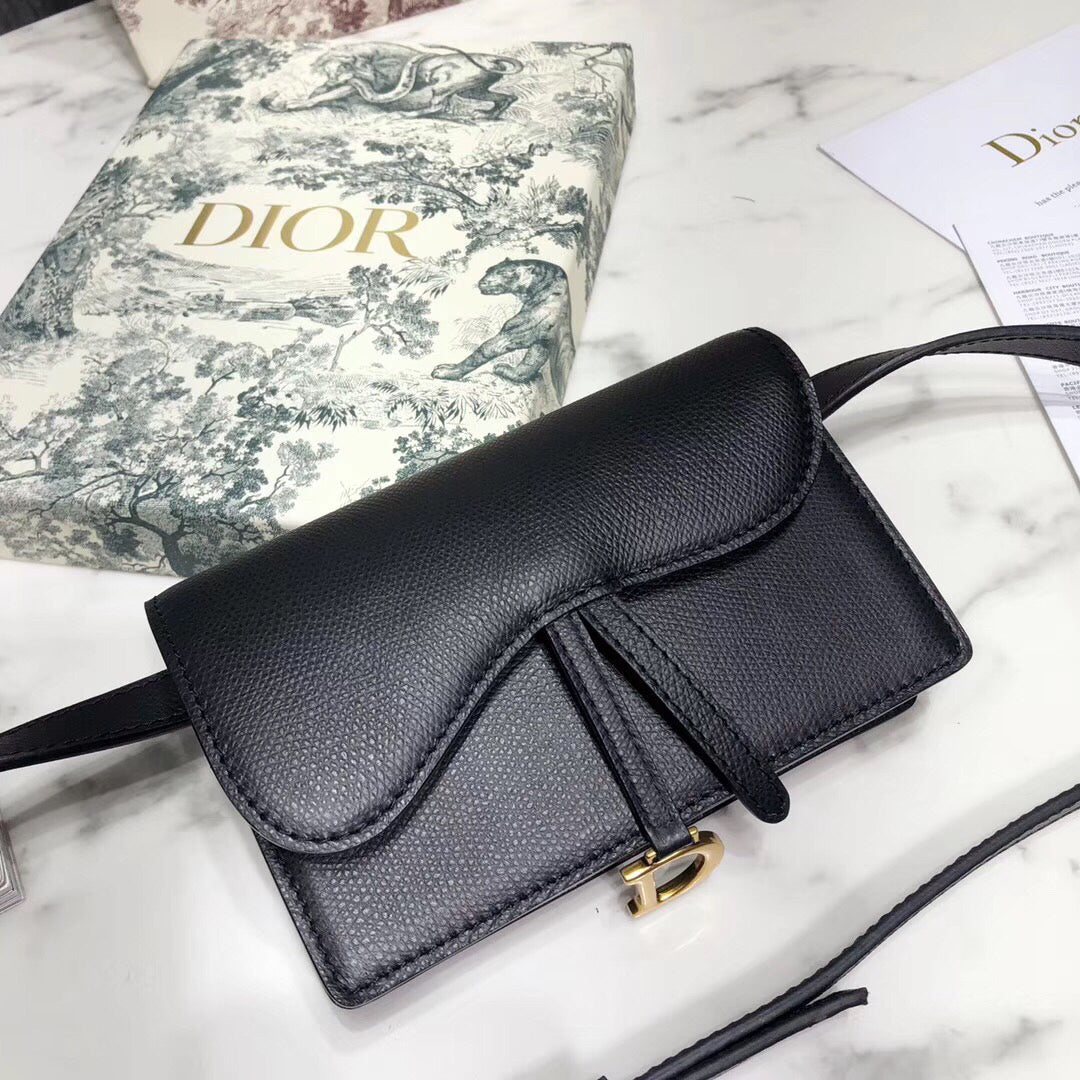 D Black Calfskin Saddle Belt Bag