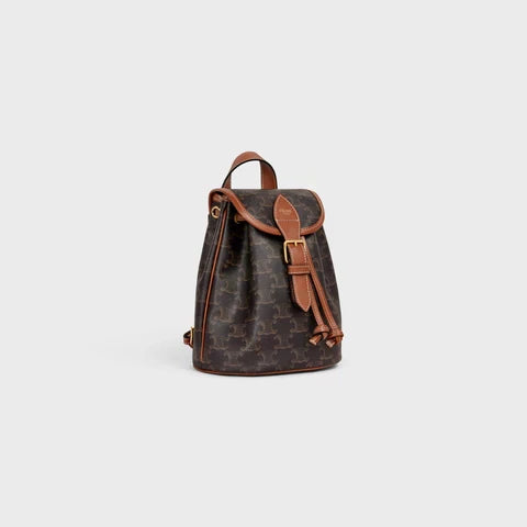 MINI BACKPACK FOLCO IN TRIOMPHE CANVAS AND CALFSKIN TAN