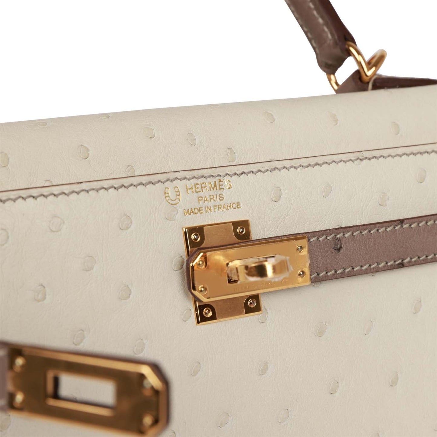 H Special Order (HSS) Kelly Sellier 25 Beton and Gris Asphalte Ostrich Gold Hardware