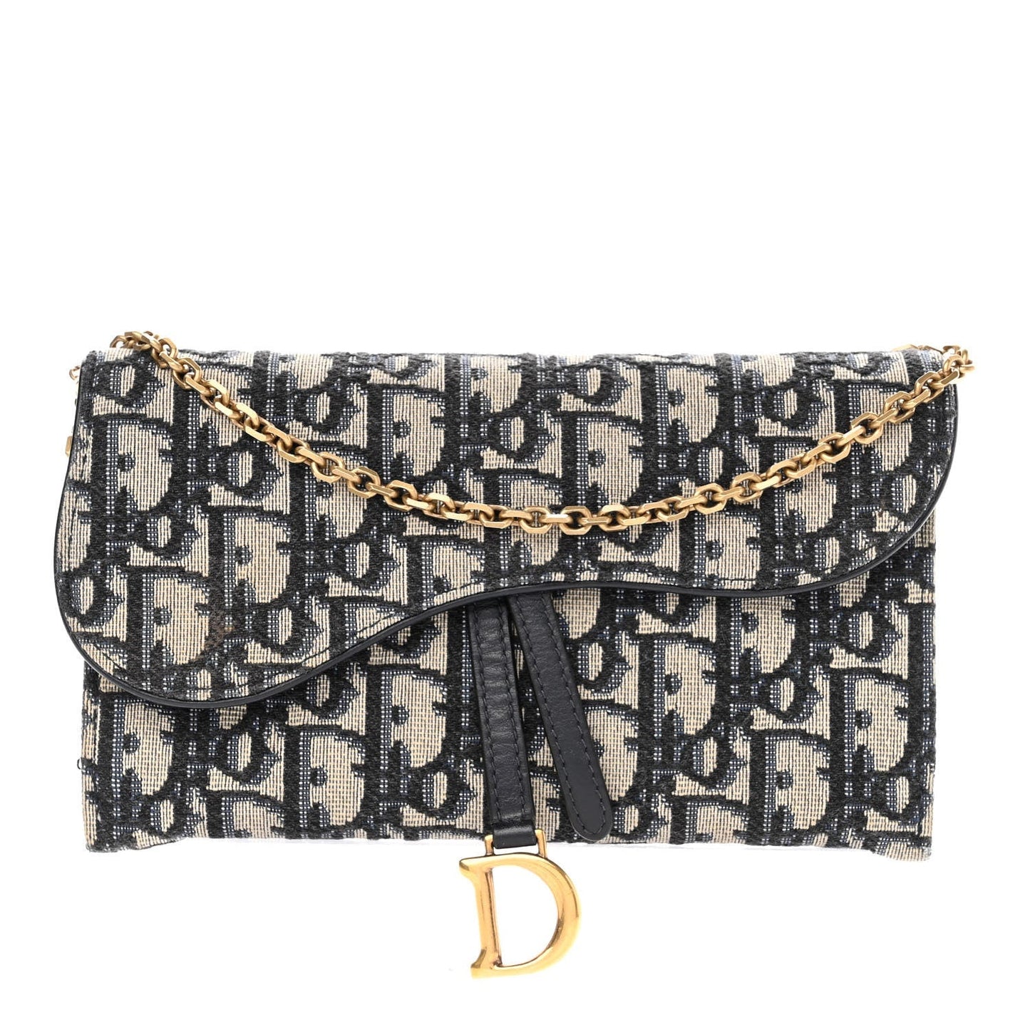 CHRISTIAN D Oblique Saddle Chain Long Wallet Blue