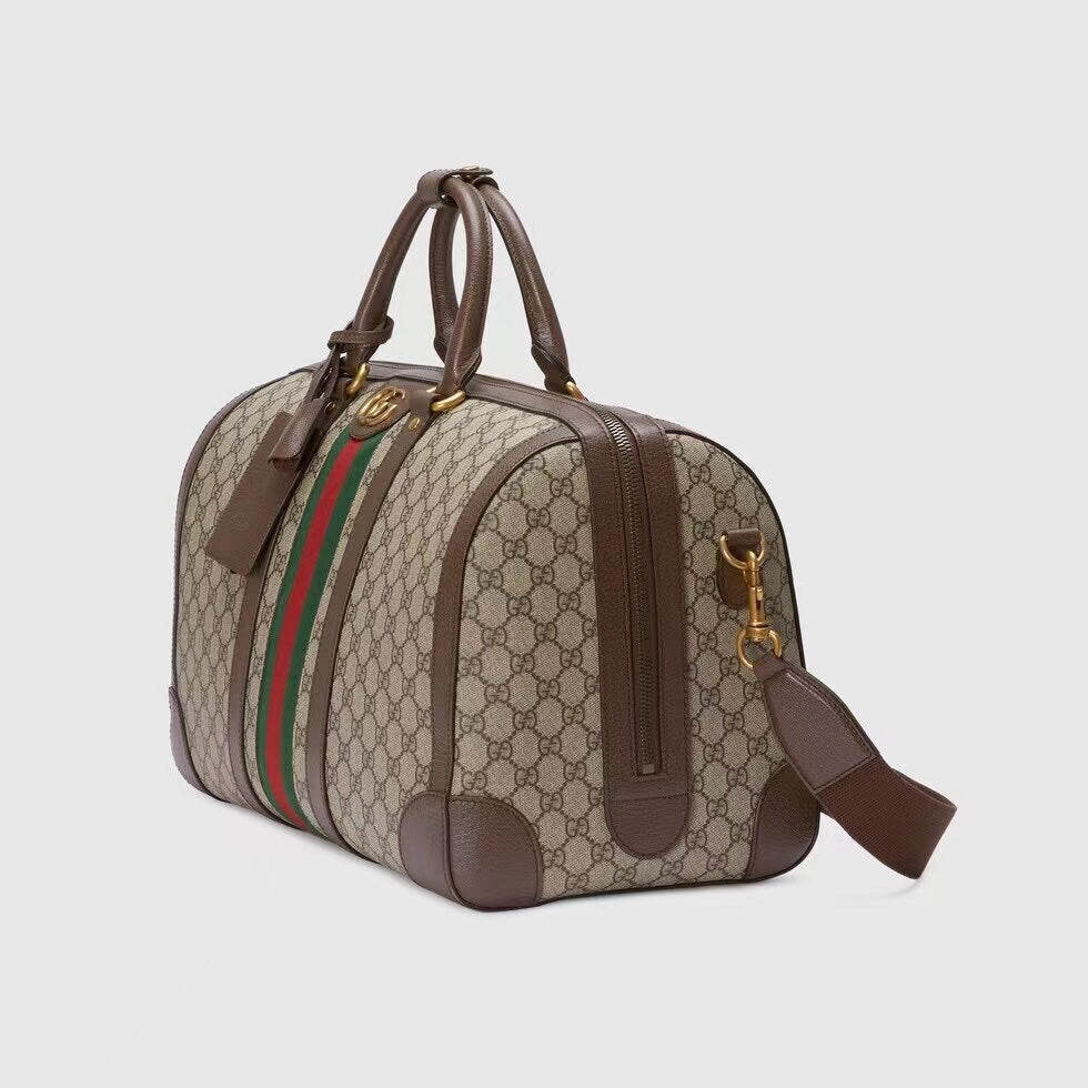 GG Savoy Small Duffle Bag Beige and Ebony GG Supreme Canvas 724262