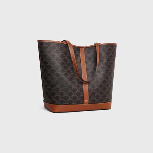 MEDIUM CABAS IN TRIOMPHE CANVAS AND CALFSKIN TAN