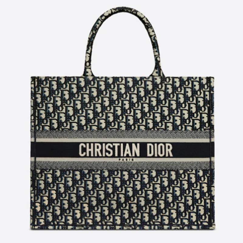 CD Unisex CD Large Book Tote Navy Blue CD Oblique Embroidery