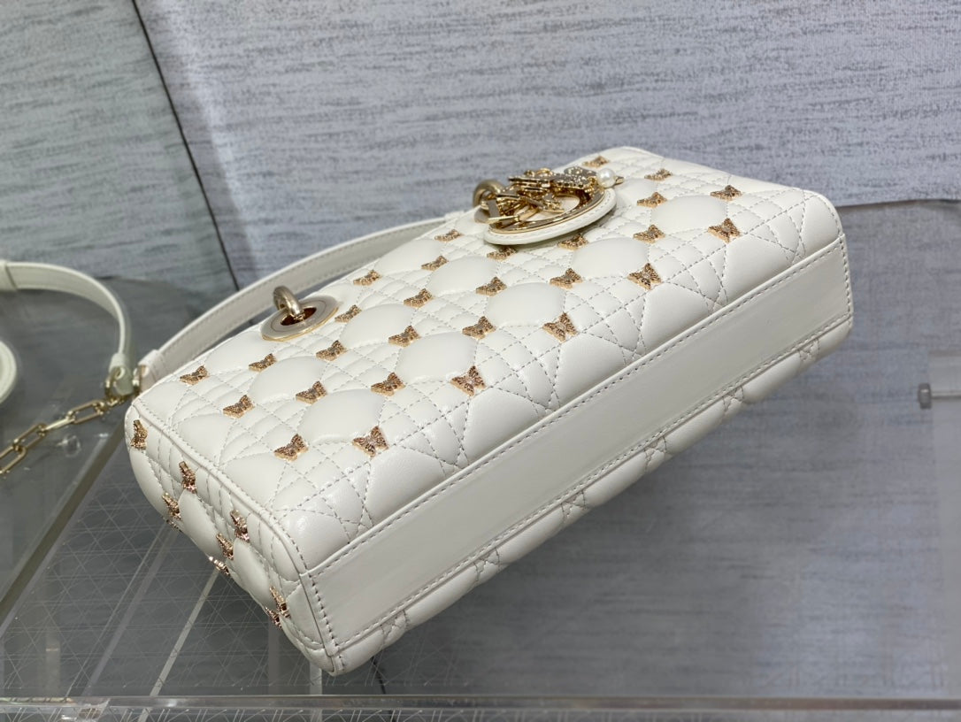 Christian Dior LADY DIOR 2024 Butterfly Crossbody Bag white 26cm