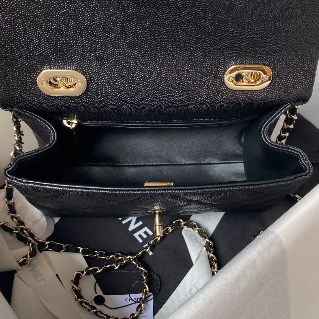 Chanel Small Flap Kelly Bag With Top Handle in Grained Calfskin
