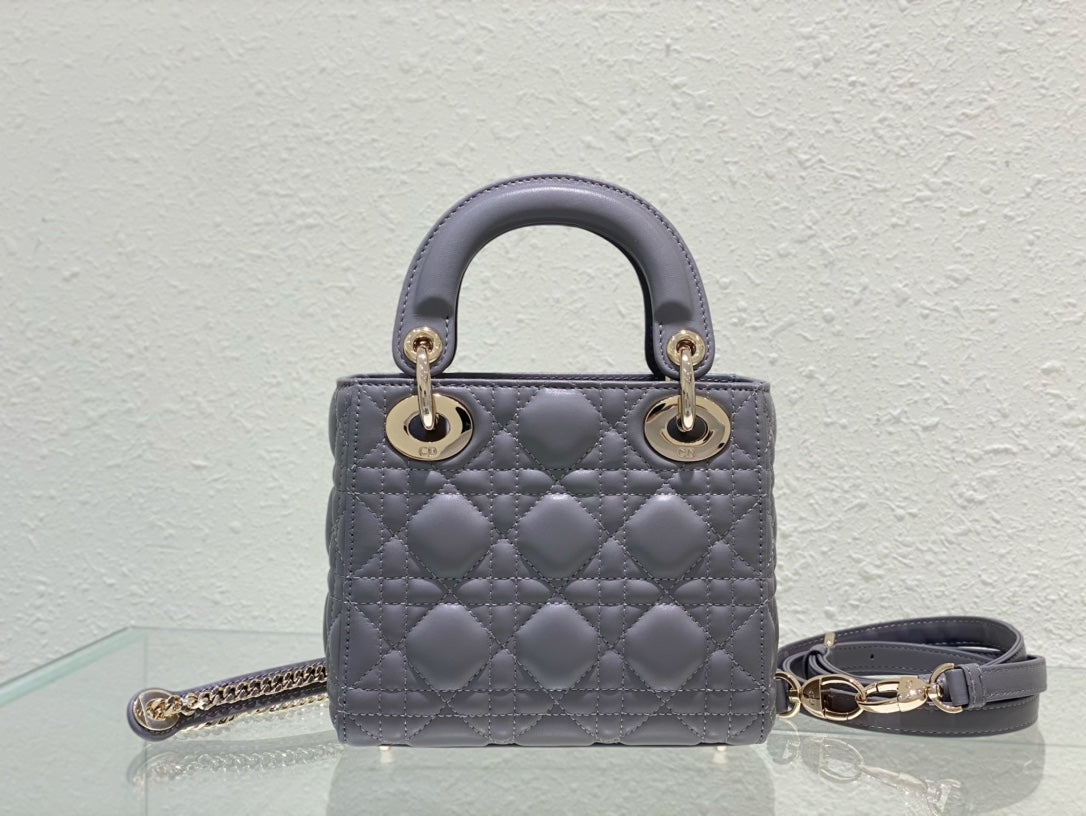 Lady Dior Bag Latte Cannage Lambskin Bag Grey 17x15x7cm