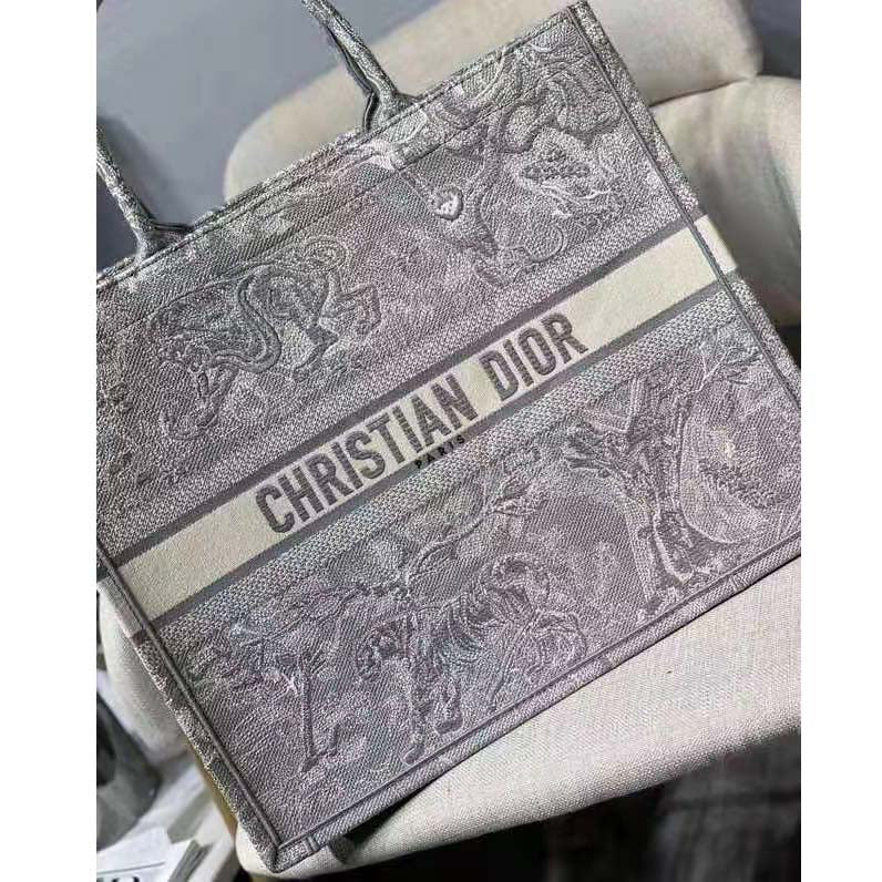 CD Unisex CD Large CD Book Tote Gray Toile De Jouy Embroidery
