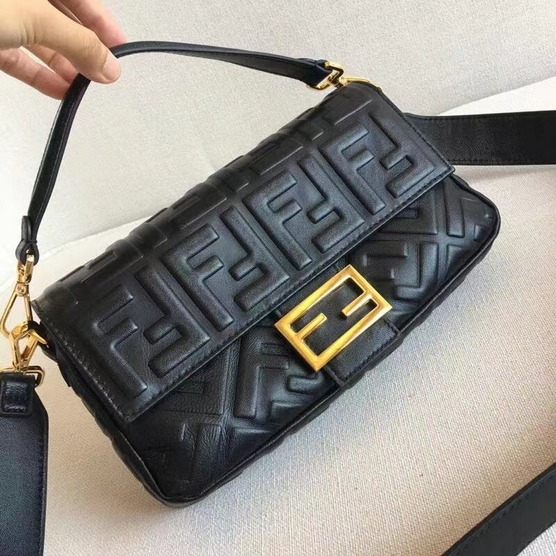Fd Women Baguette Chain Midi Black Nappa Leather Bag