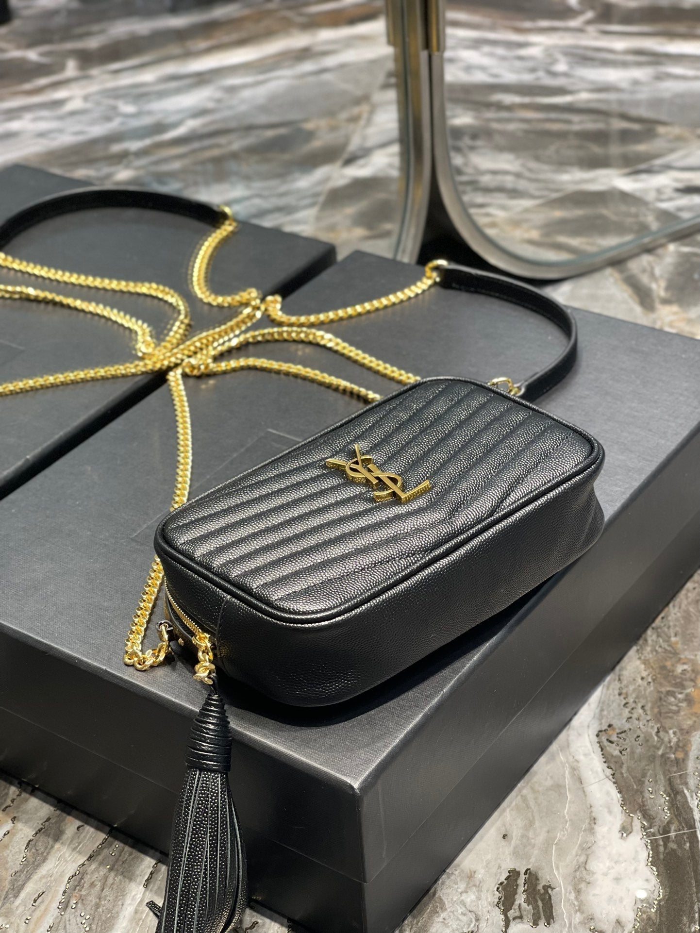 Y Lou Mini Bag In Quilted  Grain  De Poudre Embossed Leather