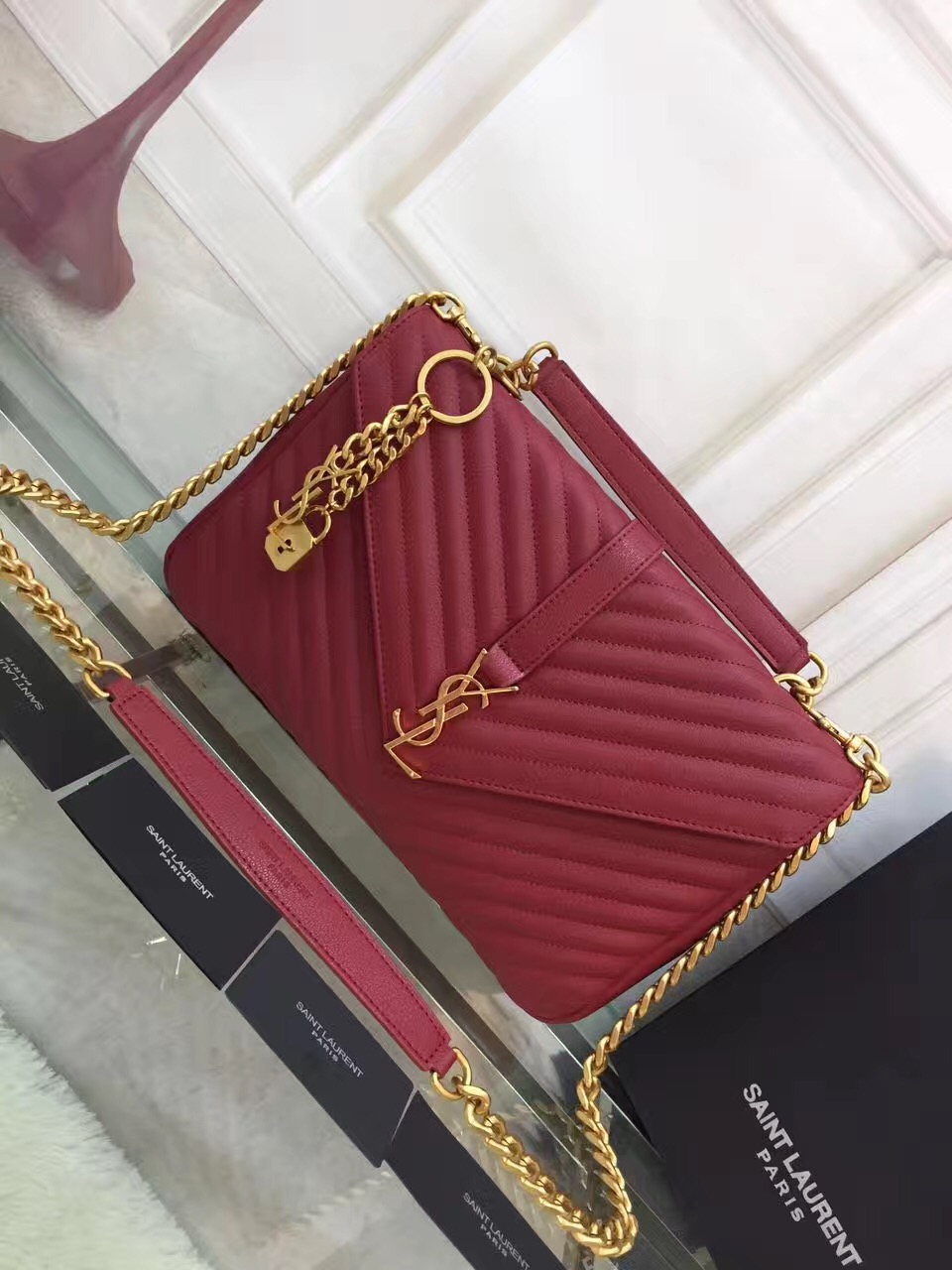 Y College Large Quilted Leather Bag