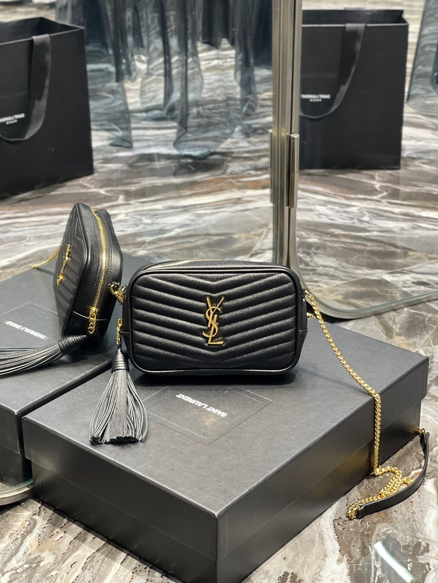 Y Lou Mini Bag In Quilted  Grain  De Poudre Embossed Leather