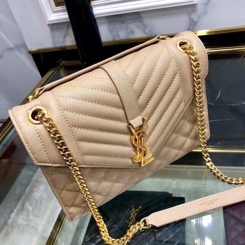 Y  ENVELOPE MEDIUM BAG IN MIX MATELASS�� GRAIN DE POUDRE EMBOSSED LEATHER