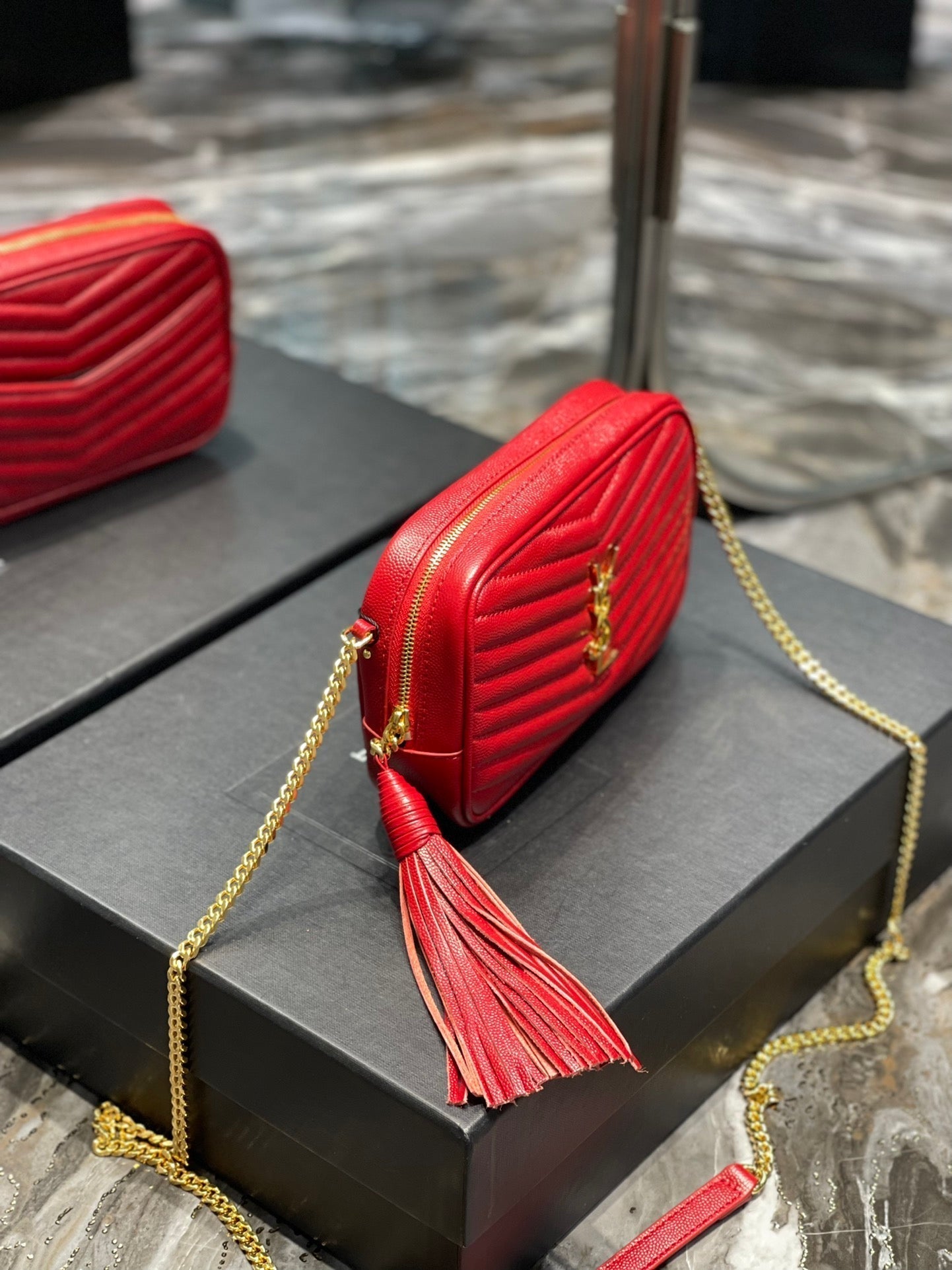 Y Lou Mini Bag In Quilted  Grain  De Poudre Embossed Leather
