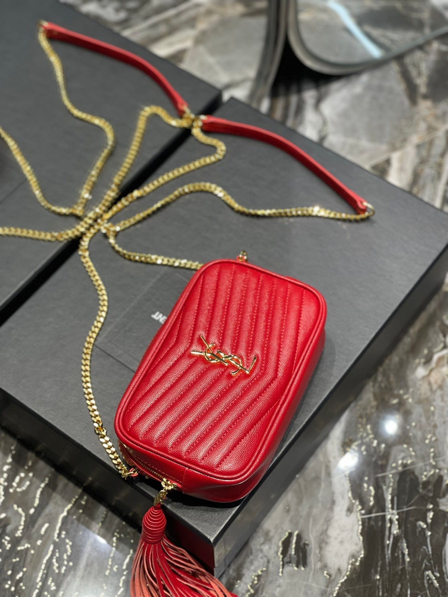 Y Lou Mini Bag In Quilted  Grain  De Poudre Embossed Leather